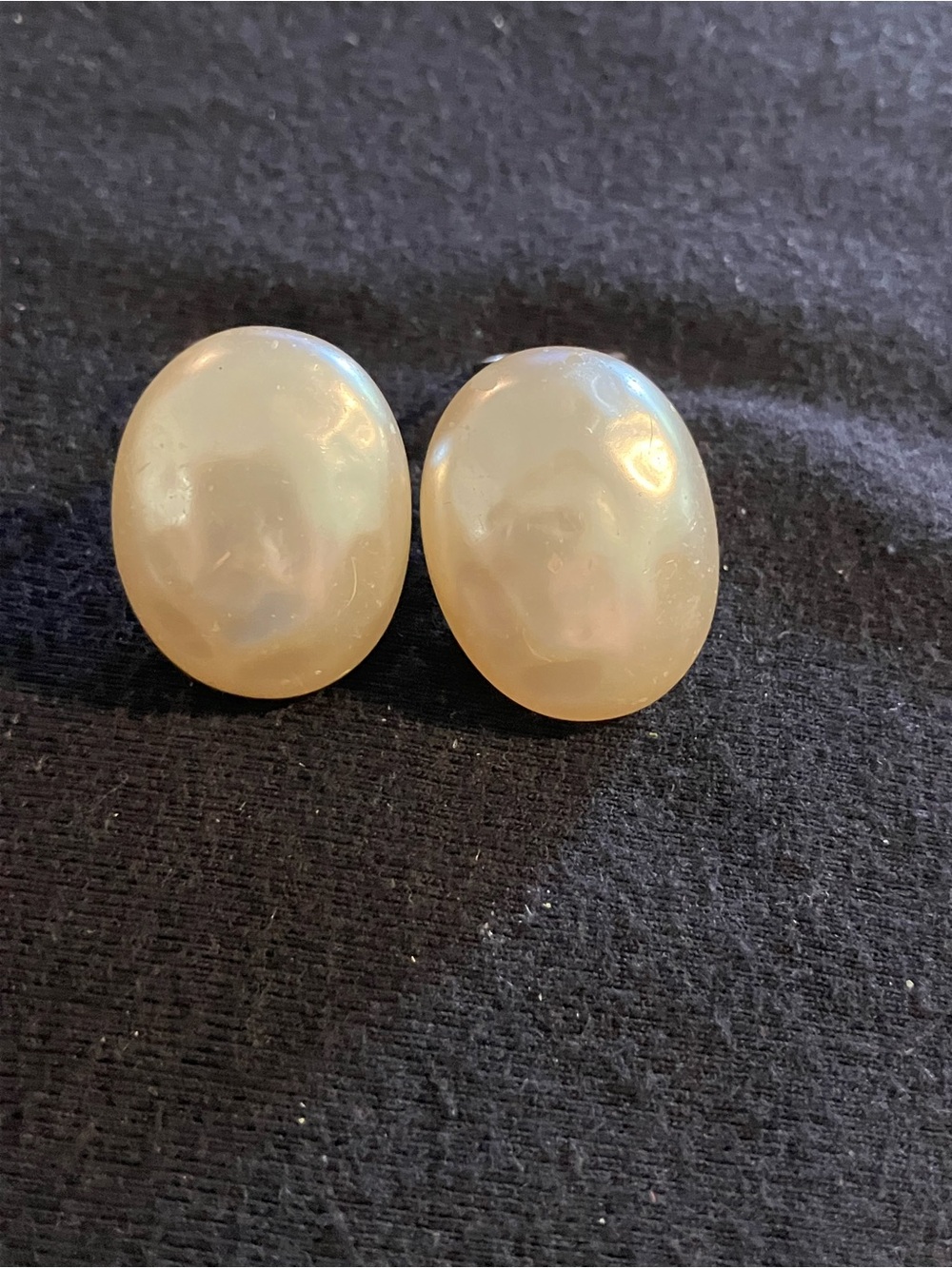 VTG France Glass Blister Pearl Clip Earrings Ornate Filigree Backing Mid Century